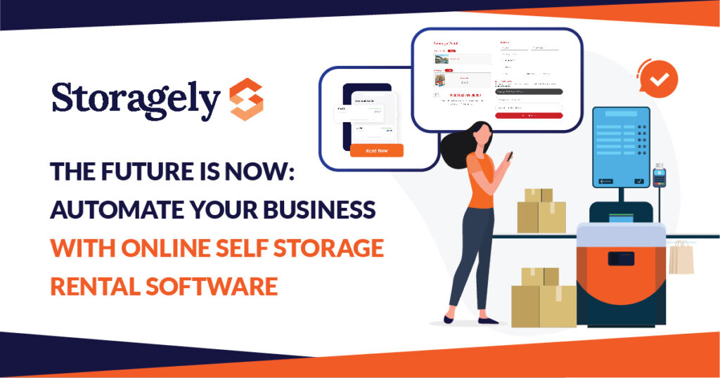 woman using online self storage rental software to rent a storage unit
